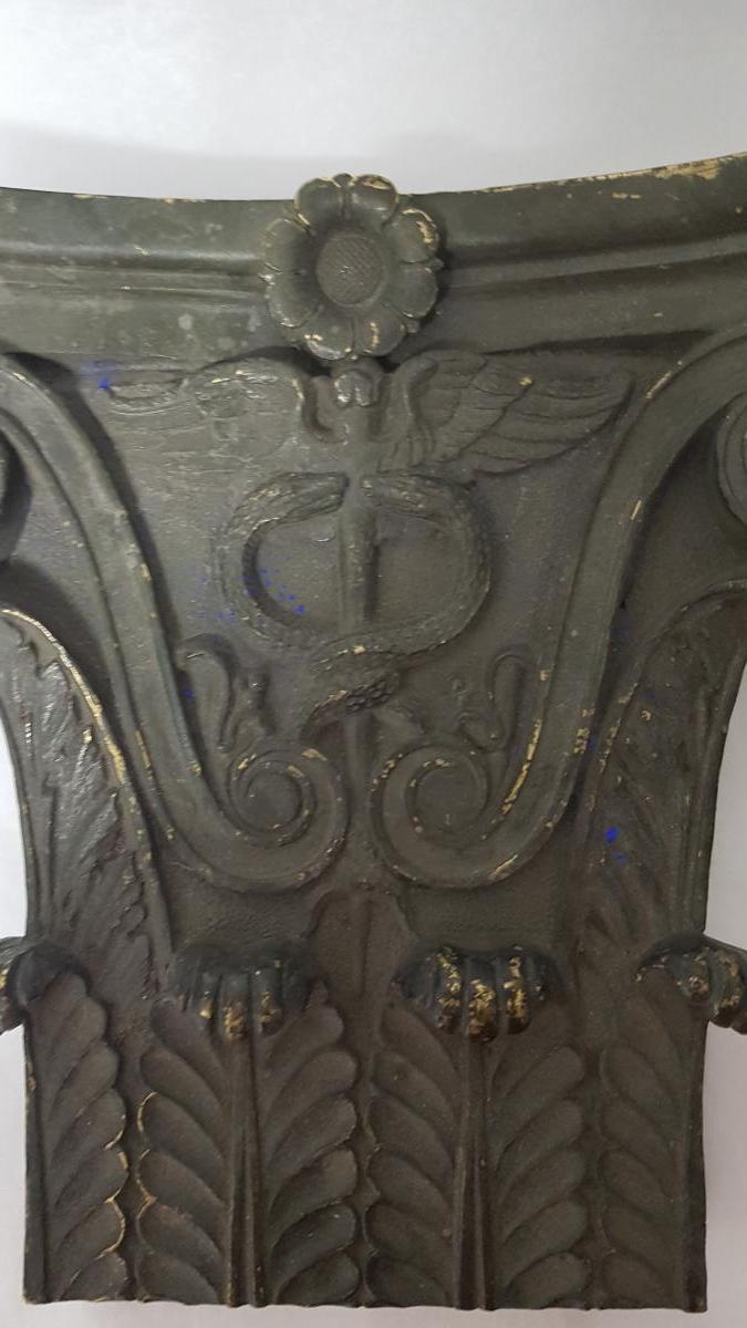 Chapiteau En Bronze Feuilles d'Acanthes, Caducée Et Serpent-photo-2