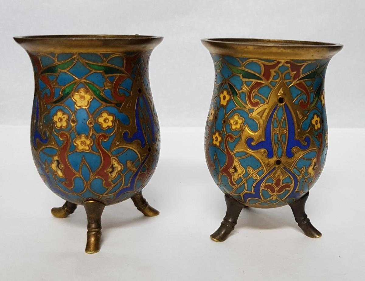 Paire de vases En Bronze Et émaux Cloisonnée F. Barbedienne-photo-2