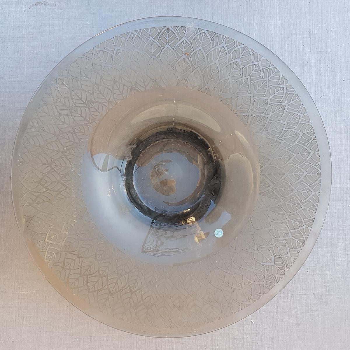 Large Glass Dish Engraved Early 20th Century