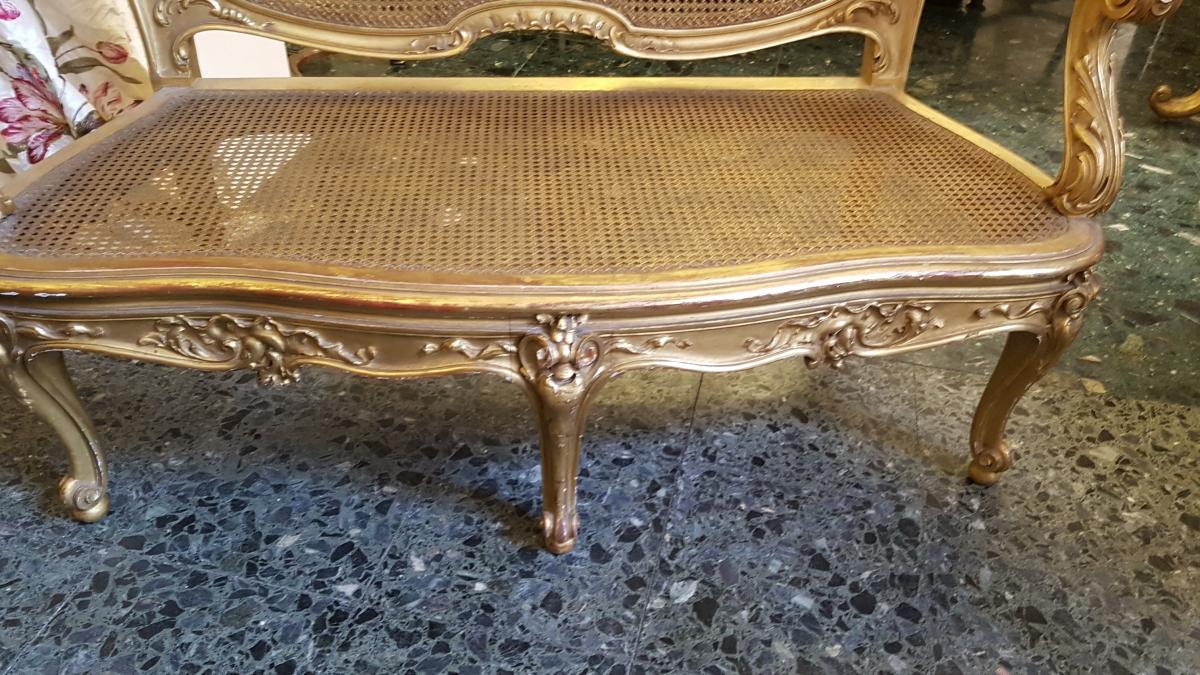 Bench Style Louis XV Cannate Wood Scupted And Gilded-photo-3