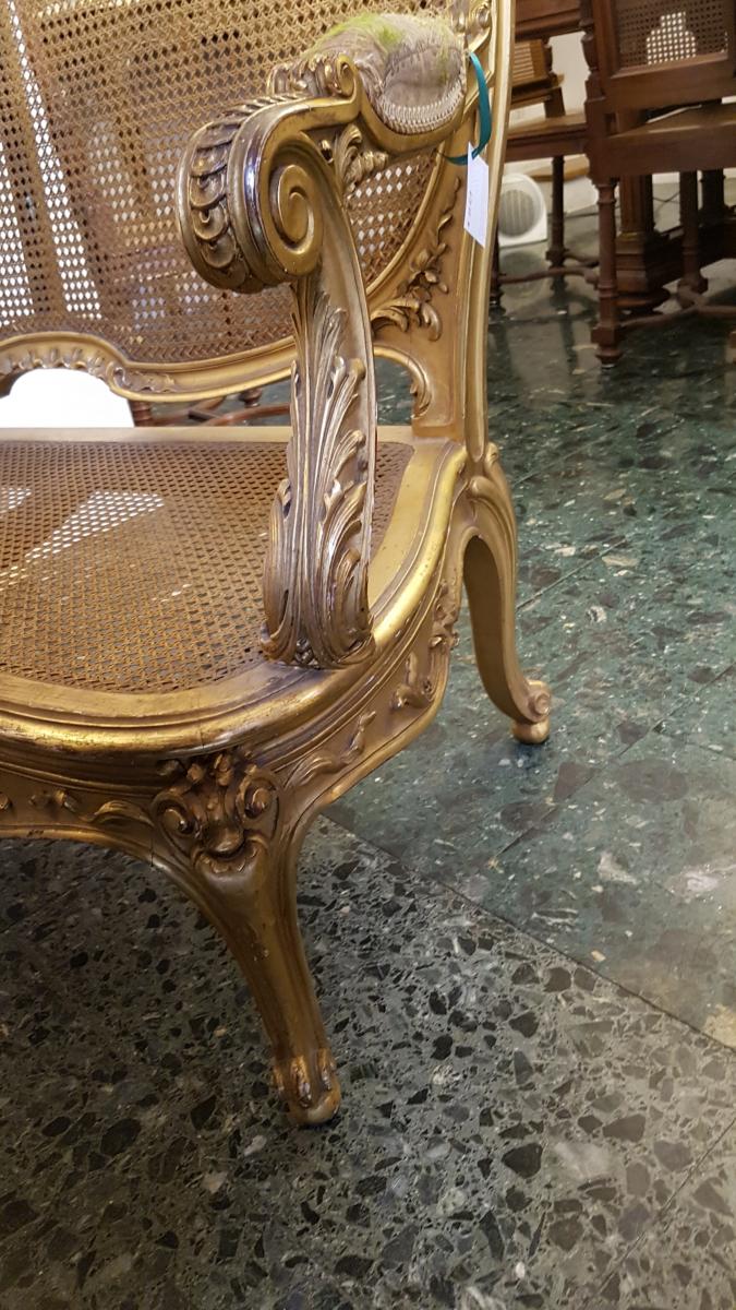 Bench Style Louis XV Cannate Wood Scupted And Gilded-photo-4