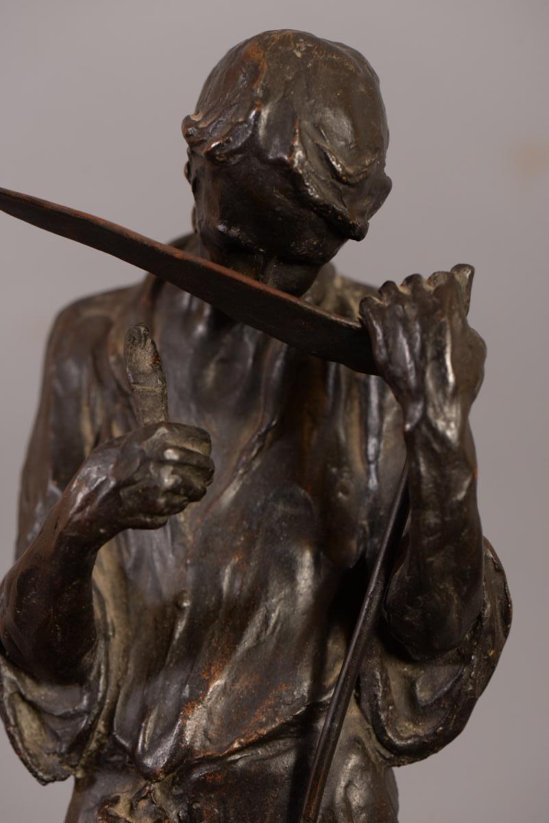 Alfredo Pina, Peasant Sharpening His Scythe, Bronze With Brown Patina-photo-1