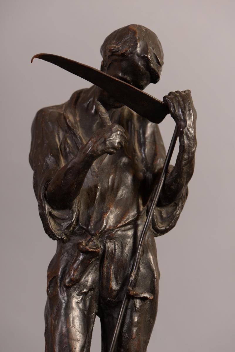 Alfredo Pina, Peasant Sharpening His Scythe, Bronze With Brown Patina-photo-6