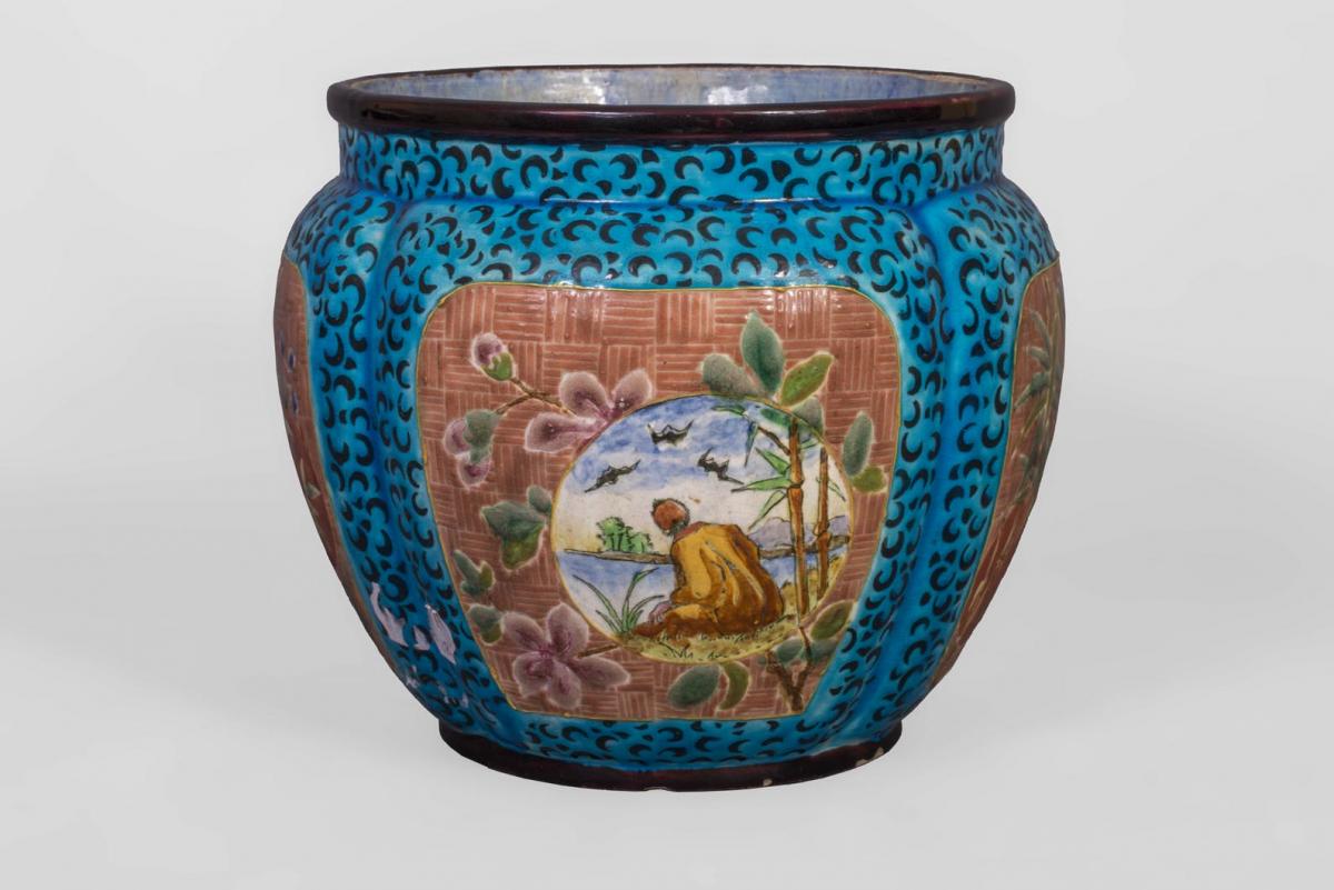 Japonization Vase In Faience Manufacture Jules Viellars & Cie Bordeaux