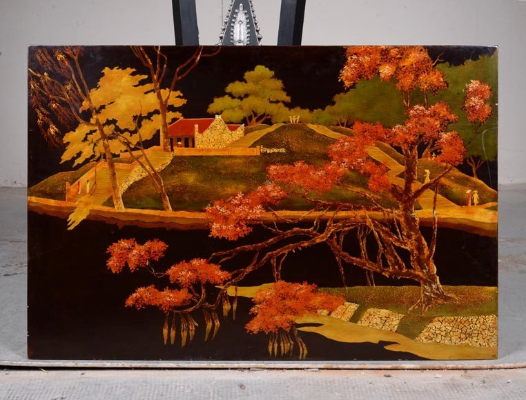 Vietnamese Landscape Lacquer On Panel-photo-2