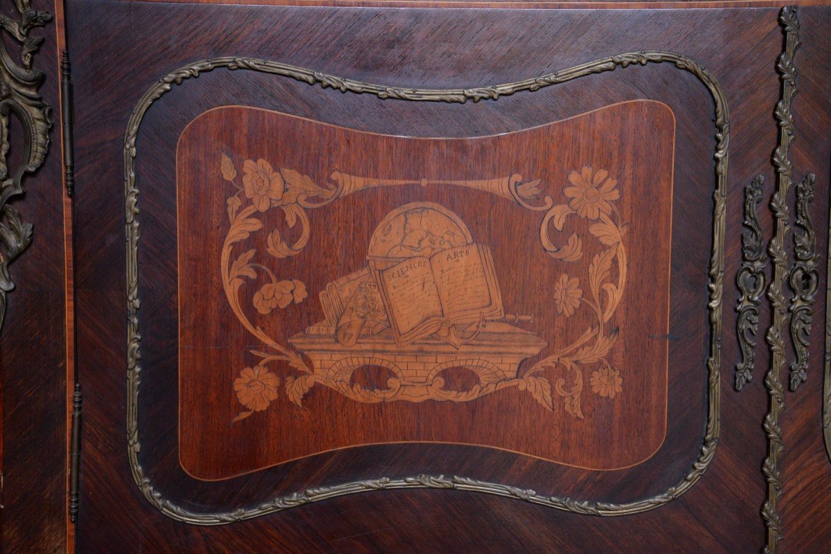 Large Louis XV Style Showcase Marquetry And Bronzes-photo-3