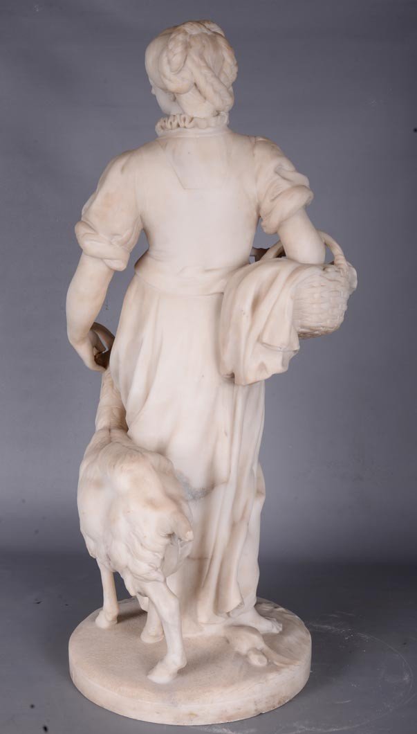 Alexandre Falguière, Dorothée And Her Goat Marble Sculpture, 1874-photo-2