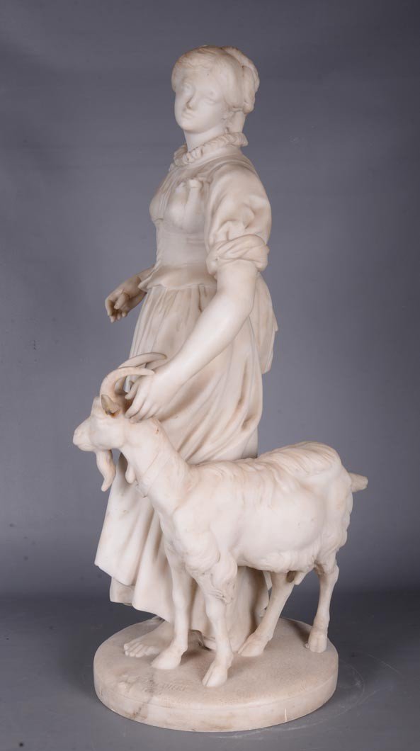Alexandre Falguière, Sculpture En Marbre Dorothée Et Sa Chèvre, 1874-photo-4
