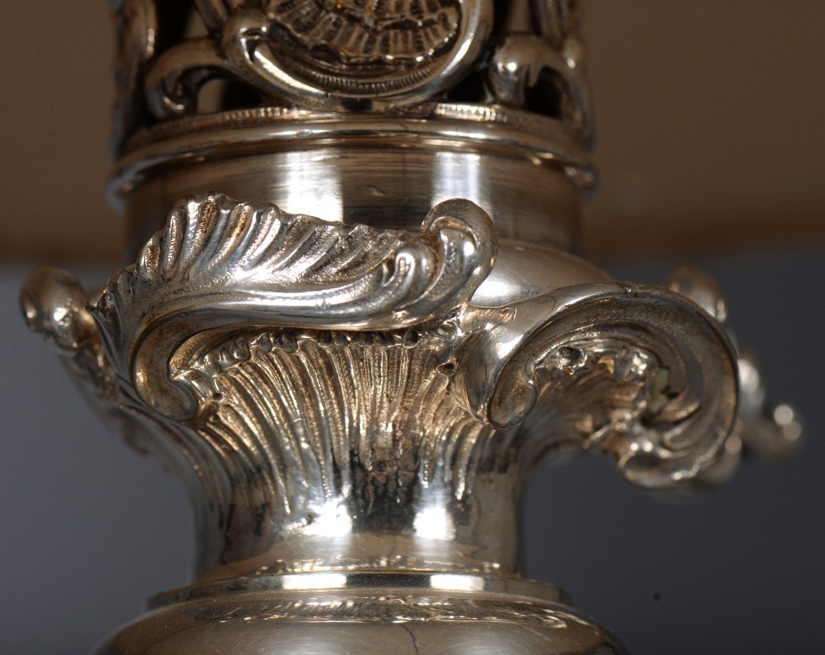 Beautiful Rockery Lamp Base In Silver Metal - Christofle-photo-3