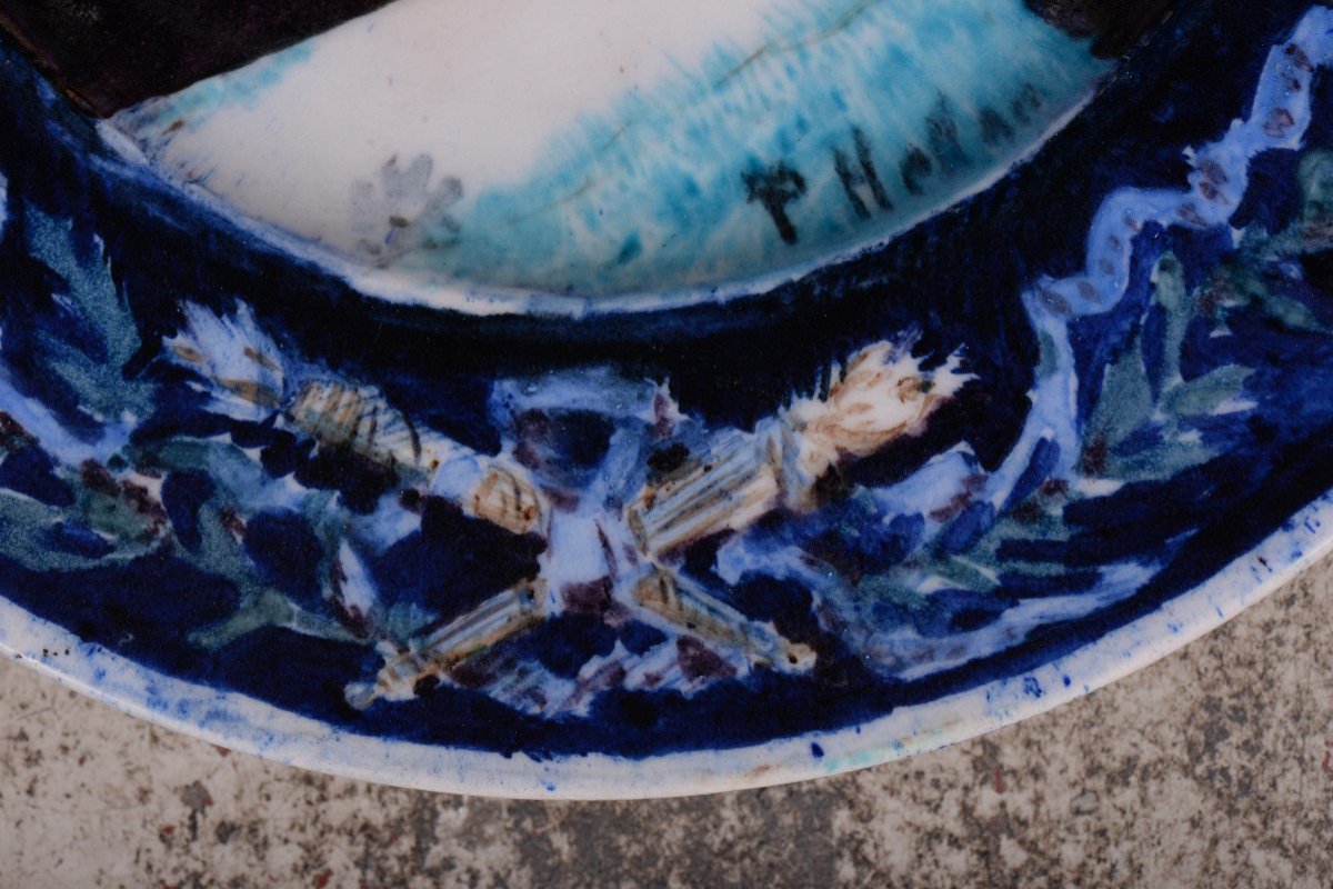 Théodore Deck - Glazed Ceramic Dish With Portrait Of A Woman-photo-1