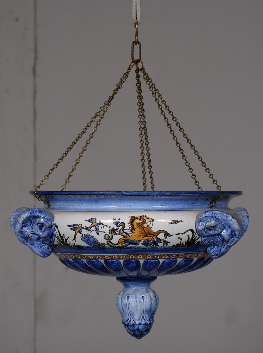 Gien - Earthenware Suspension Decorated With Rams Heads