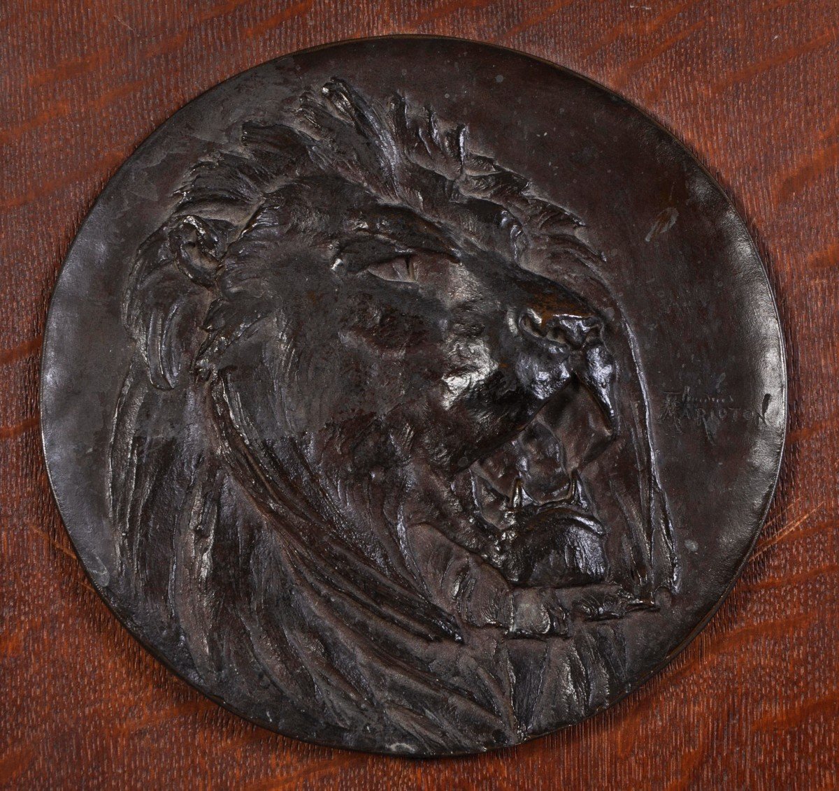 Lion en Majesté - Médaillon en Bronze Par Eugène Marioton-photo-2
