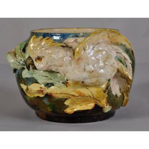Barbotine Vase With Parakeet Decor