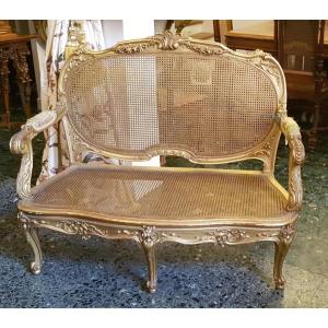 Bench Louis XV Style Caned In Carved And Gilded Wood