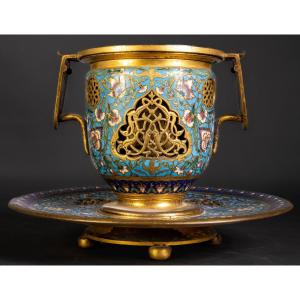 Coupe Barbedienne Et Son Plateau en émaux cloisonnés