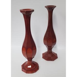 Pair Of Lithyaline Or Hyalite Vases