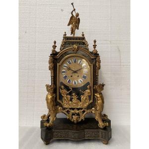 Boulle Marquetry Cartel Clock With Tortoiseshell And Gilt Bronze, Angel With Trumpet
