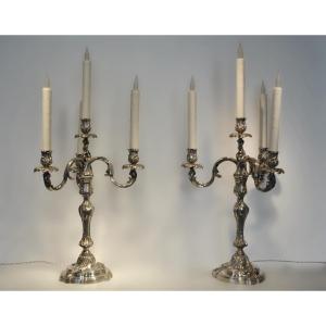 Exceptional Pair Of Louis XV Style Silver Candlesticks By Boin-taburet