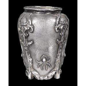 Small Art Nouveau Vase With Spiders And Thistles