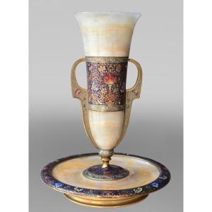 Onyx And Champlevé Enamel Centerpiece