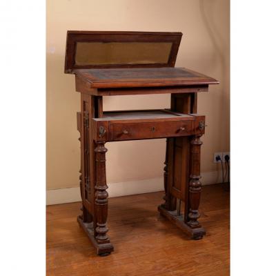 Architect's Desk By Féret, Walnut Mechanical Table, Circa 1889