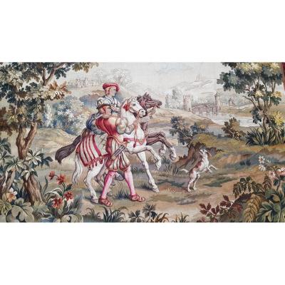 Tapisserie d'Aubusson, scène de chasse, vers 1900