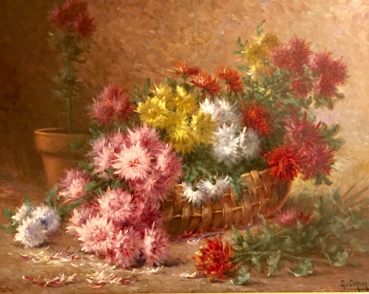 Bouquet Of Dahlias By Gaston Corbier-photo-2