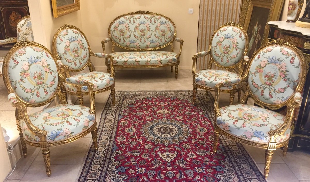 Salon Napoléon III De Style Louis XVI En Bois Doré 
