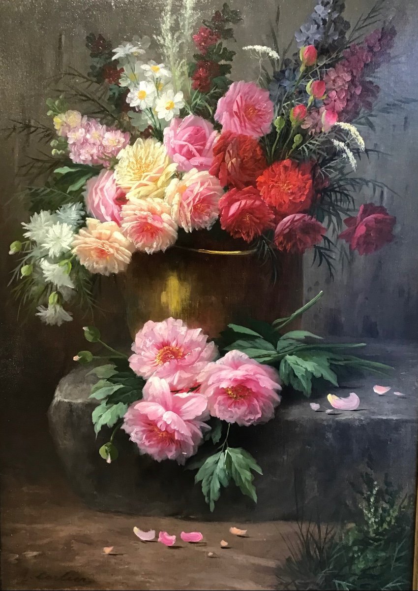 Bouquet De Fleurs Par Max Carlier (1872-1938)-photo-3