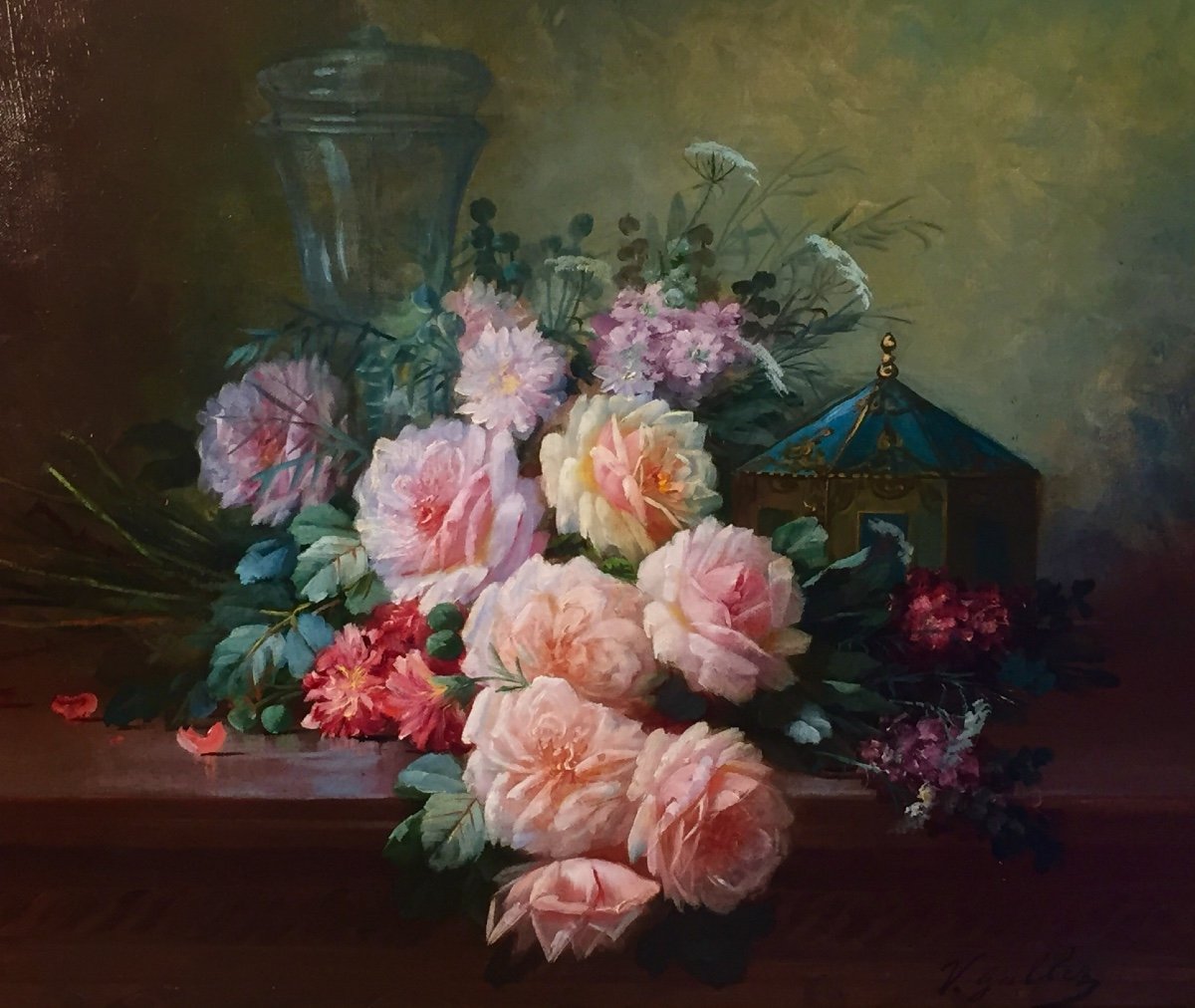 Bouquet Of Roses By Victor Gallez (1864-1939)-photo-2