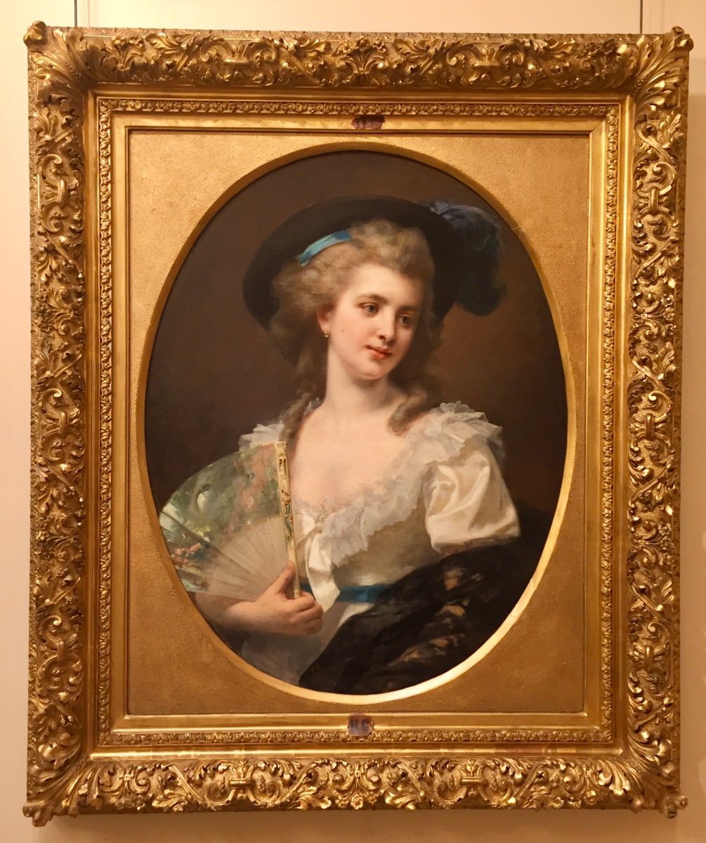 Portrait Of A Lady With A Fan By Felix Henri Giacomotti (1828-1909)