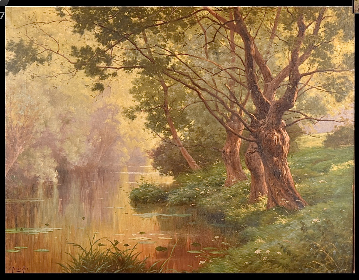 Bord De Rivière Par René His ( 1877-1960)-photo-3
