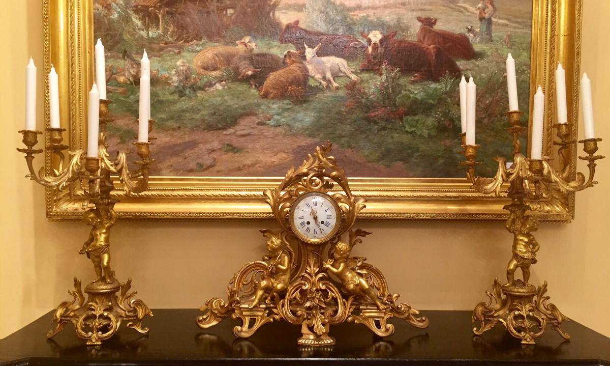 Napoleon III Bronze Clock And Candelebras