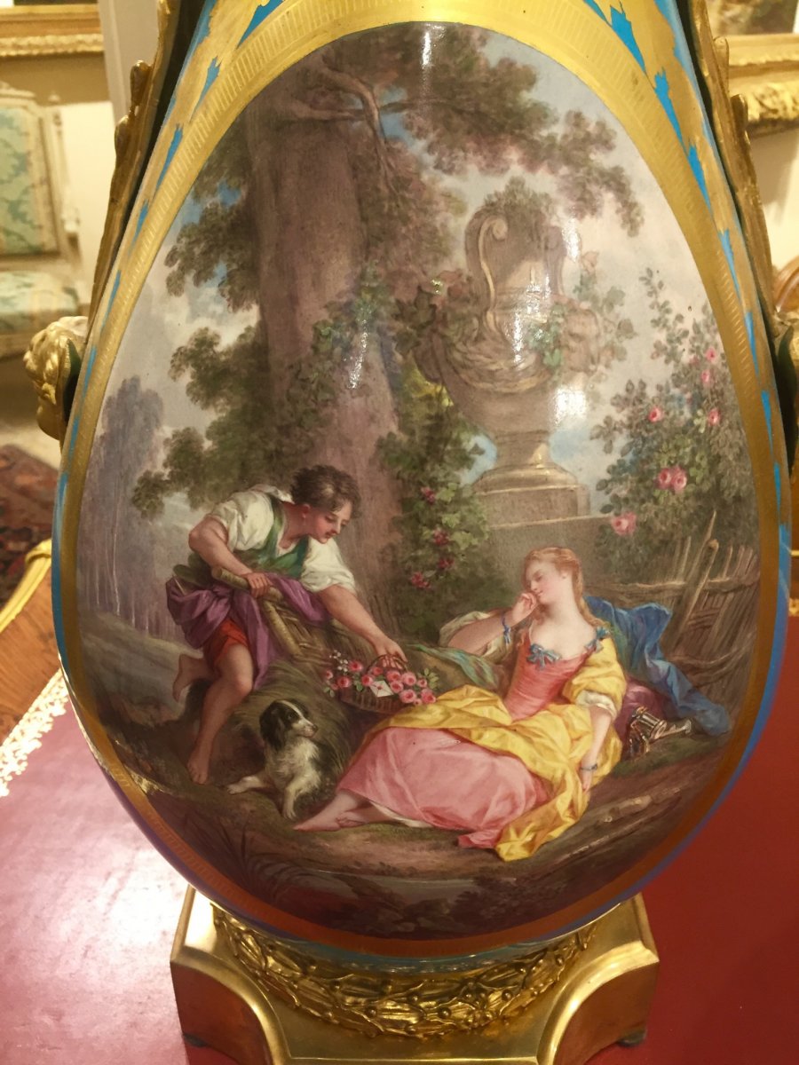 Large Pair Of Porcelain Vases In The Style Of Sevres-photo-4