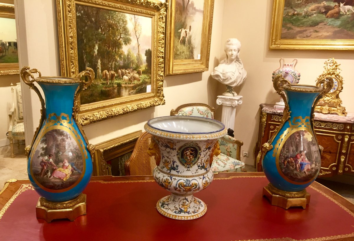 Large Pair Of Porcelain Vases In The Style Of Sevres-photo-6
