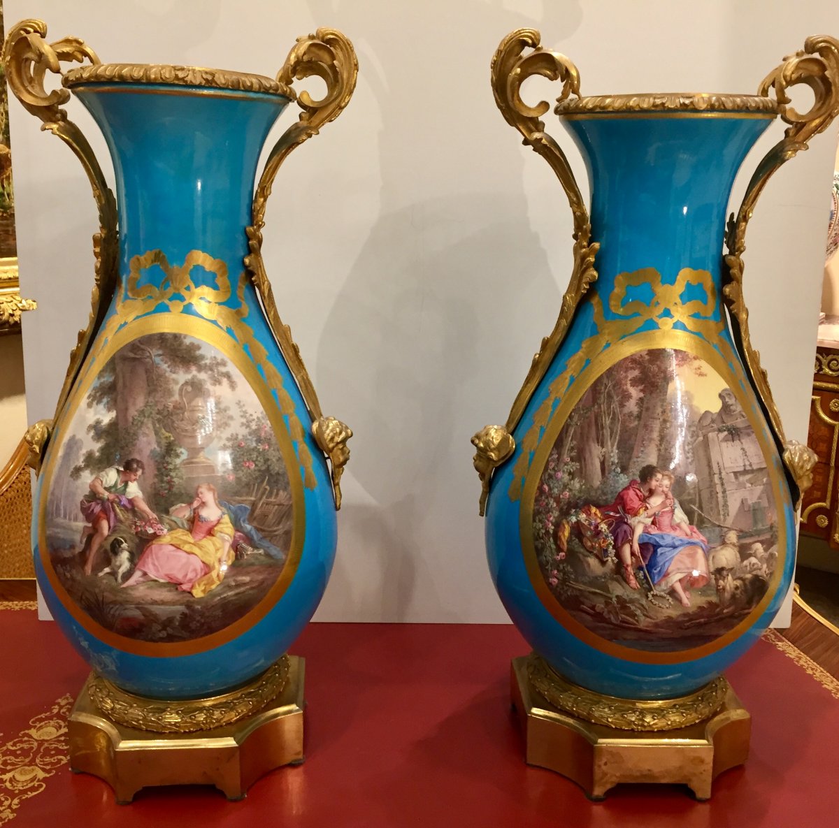 Large Pair Of Porcelain Vases In The Style Of Sevres