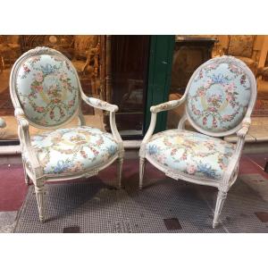 Pair Of Louis XVI Style Wood Painted Armchairs