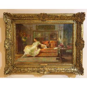 Jeune Femme Dans Son Intérieur Par Eugène Deully (1860-1933)