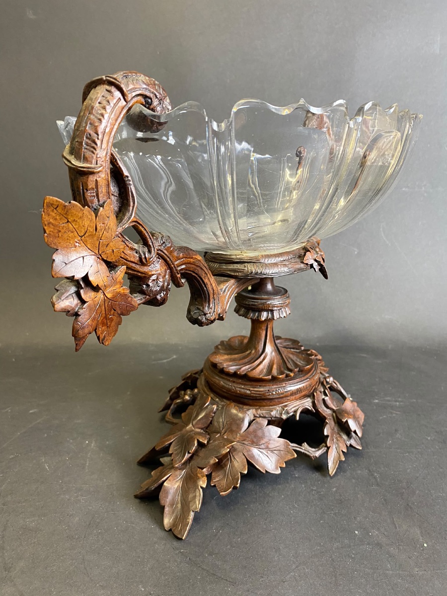 Jardinière ancienne de style « Forêt-Noire » avec vasque en cristal-photo-4