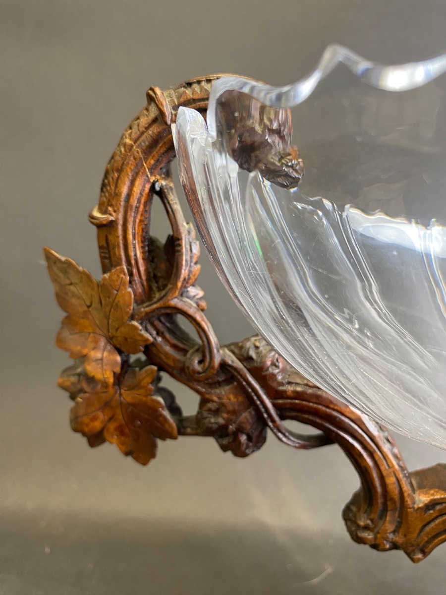Jardinière ancienne de style « Forêt-Noire » avec vasque en cristal-photo-1