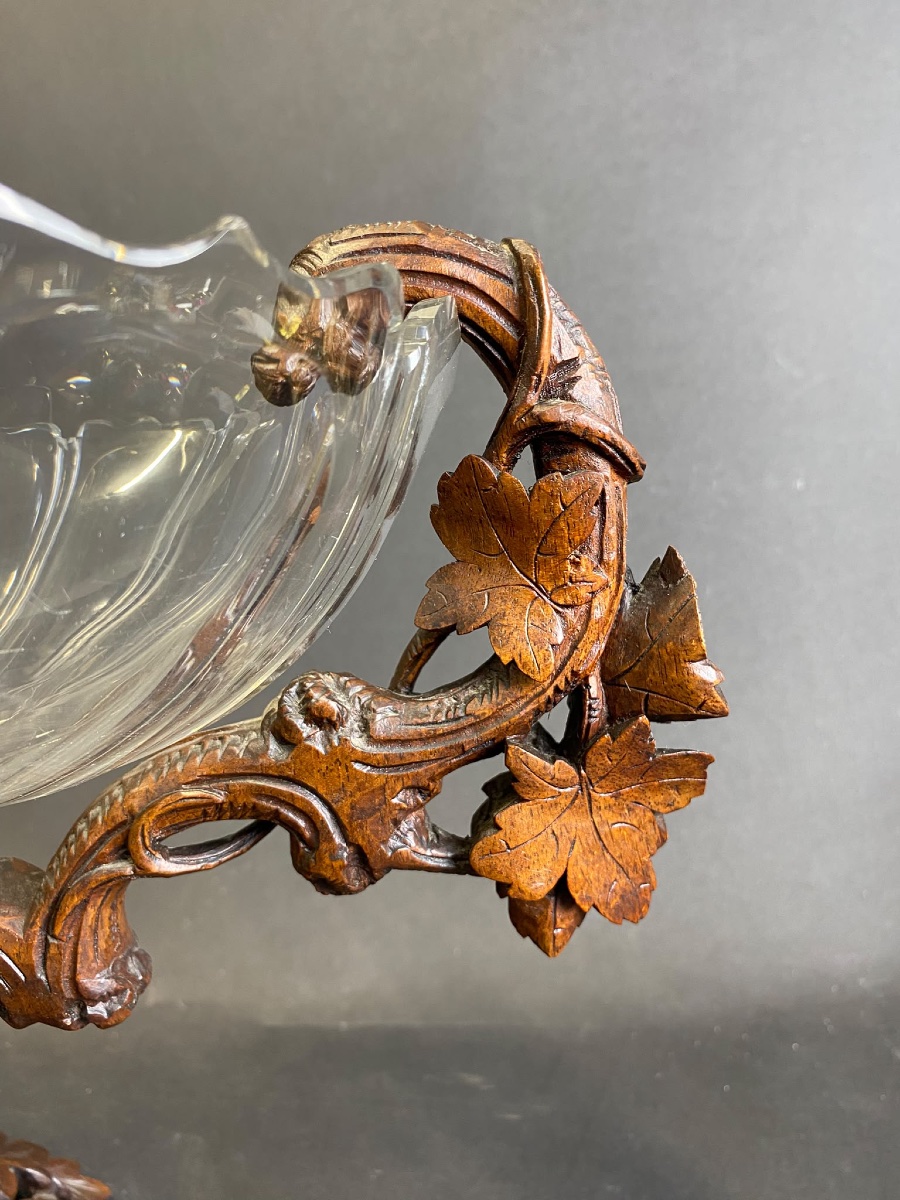 Jardinière ancienne de style « Forêt-Noire » avec vasque en cristal-photo-2