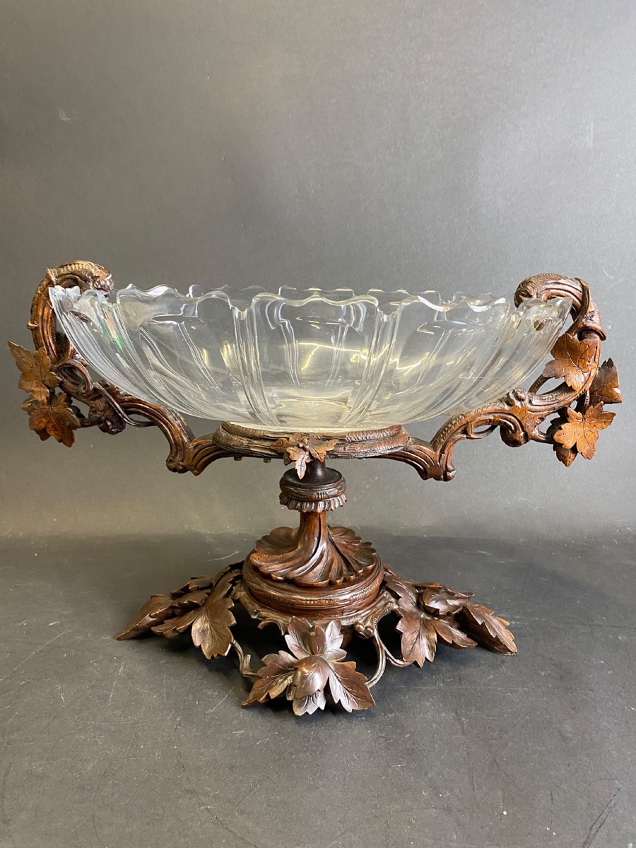 Jardinière ancienne de style « Forêt-Noire » avec vasque en cristal