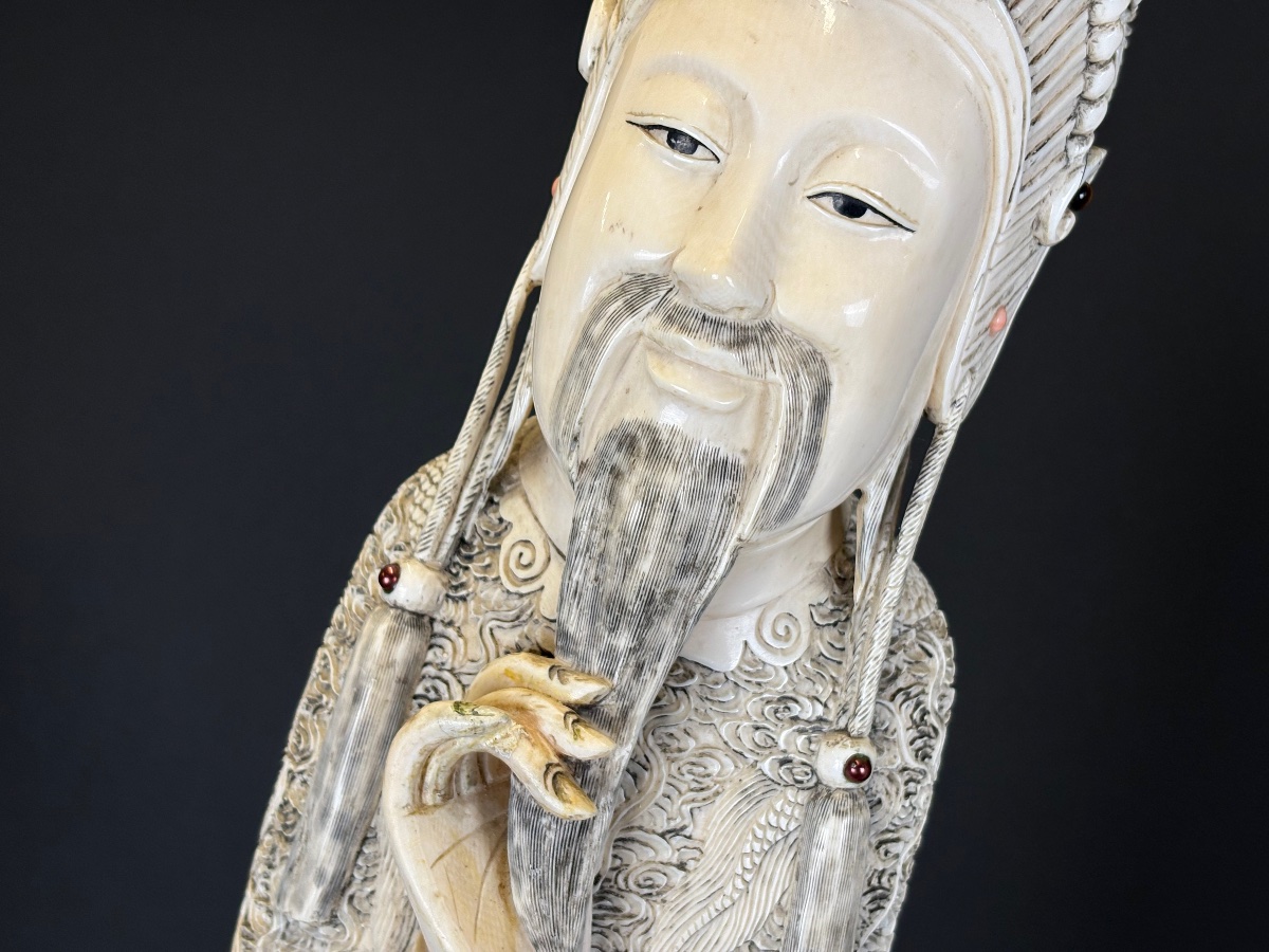 Chinese Emperor And Empress, Carved From Ivory + Cites-photo-3