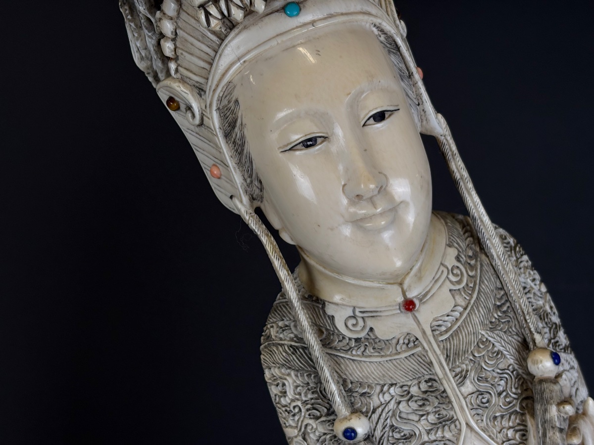 Chinese Emperor And Empress, Carved From Ivory + Cites-photo-4
