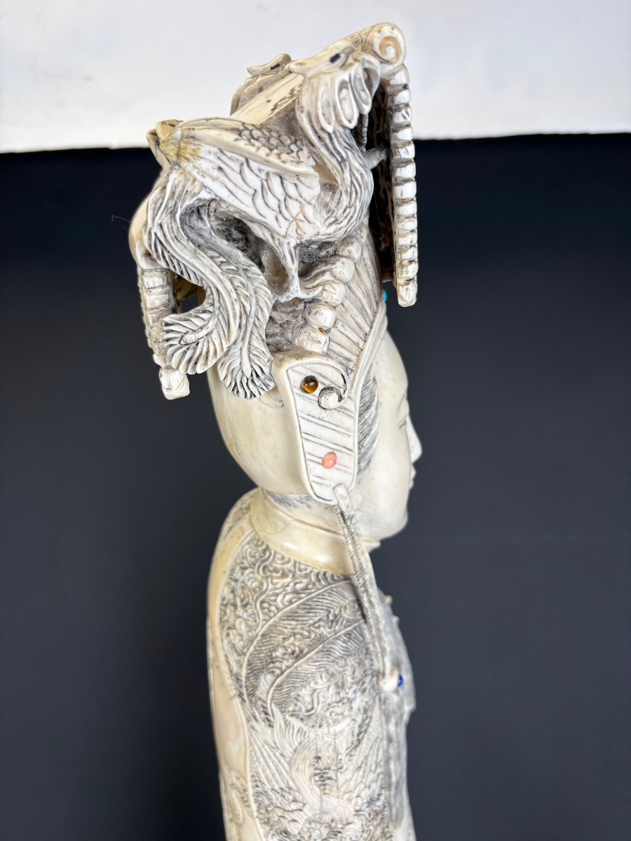 Chinese Emperor And Empress, Carved From Ivory + Cites-photo-4