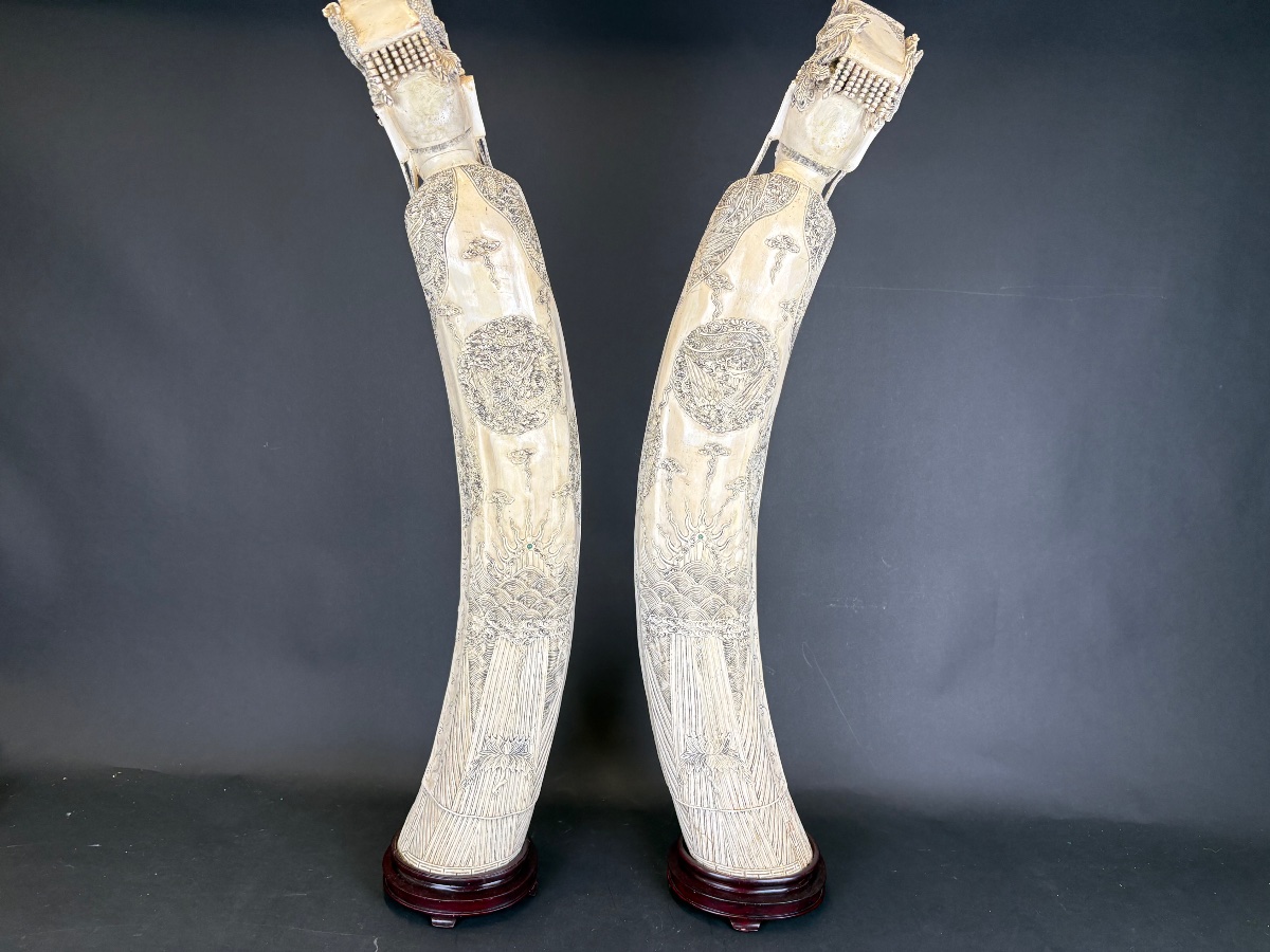 Chinese Emperor And Empress, Carved From Ivory + Cites-photo-5