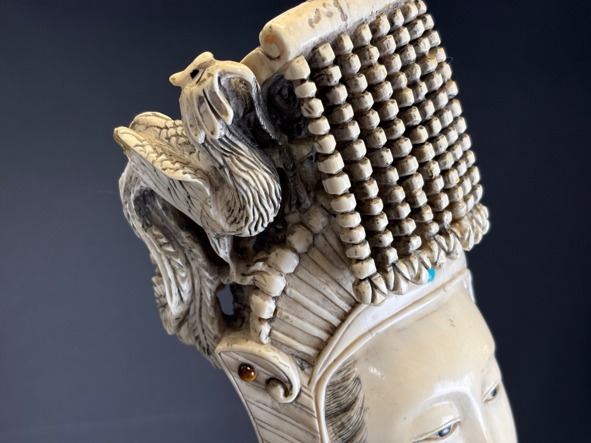 Chinese Emperor And Empress, Carved From Ivory + Cites-photo-1