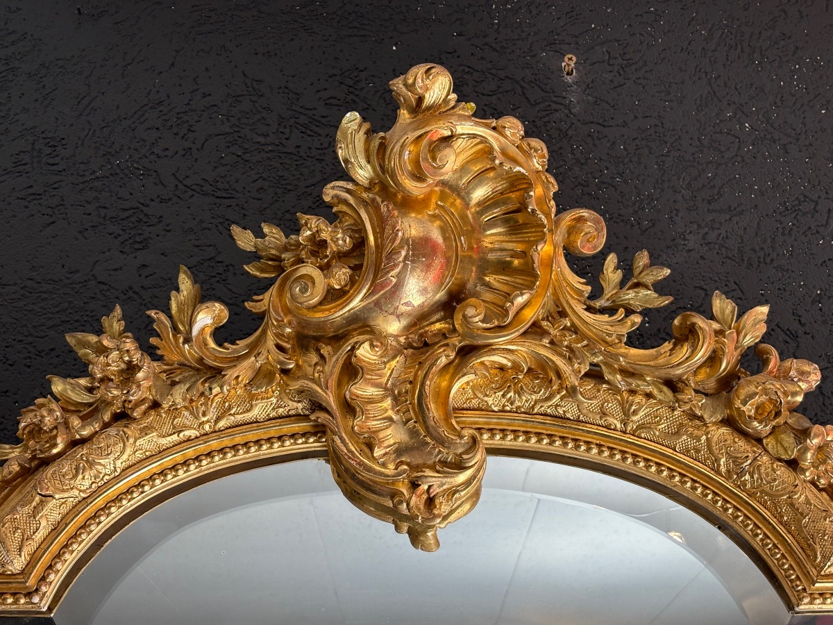 Miroir doré, style Louis XV/rocaille (XIXe siècle, probablement époque Napoléon III)-photo-2