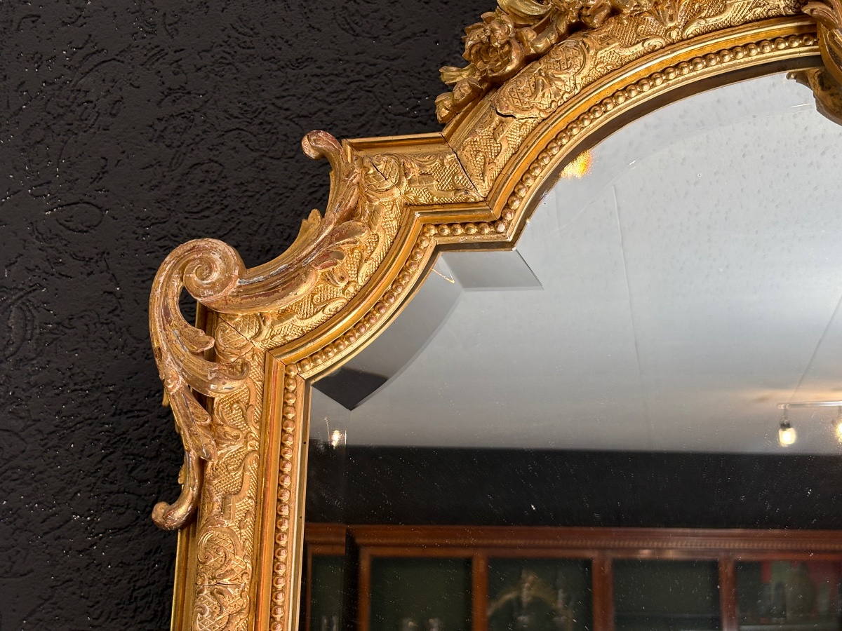 Miroir doré, style Louis XV/rocaille (XIXe siècle, probablement époque Napoléon III)-photo-3