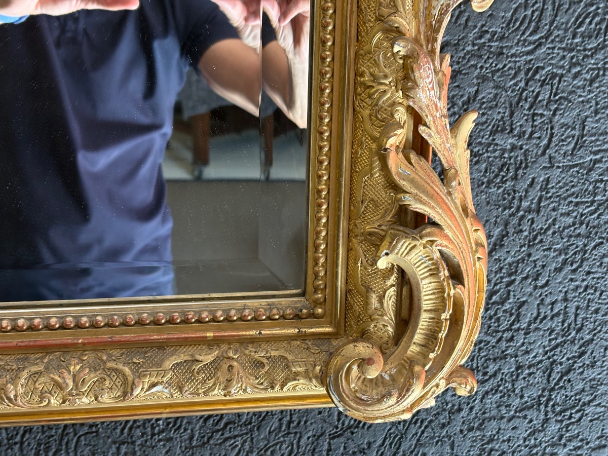Miroir doré, style Louis XV/rocaille (XIXe siècle, probablement époque Napoléon III)-photo-4